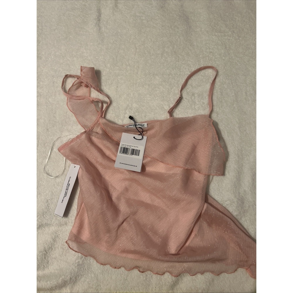 Princess Polly Fresh Air Asymmetrical Top Pink Shimmer Womens Size 8 NWT